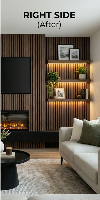 After: Custom Fireplace Feature Wall