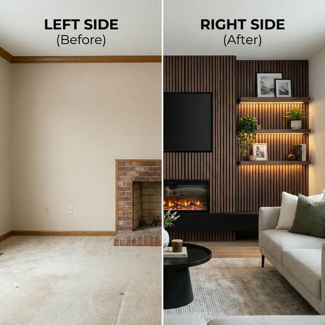 Before: Custom Fireplace Feature Wall