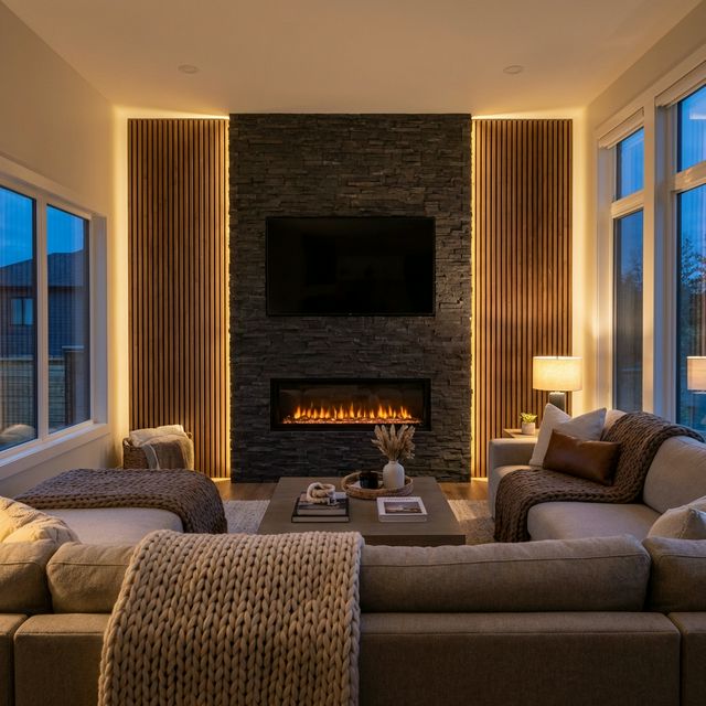 Stone Fireplace Feature Wall
